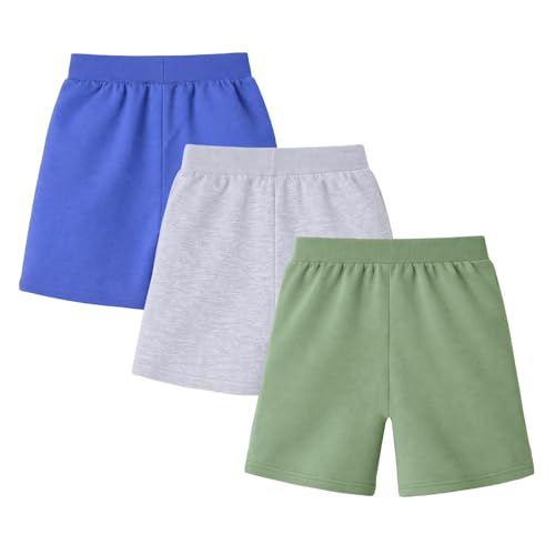Image of HILEELANG Boys Sweat Shorts 3 Pack, French Terry Cotton Pull On Shorts with Pockets for Toddler Little Boys 2-7Y