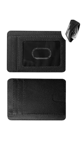 Carteira Slim Antifurto RFID, Porta Cartões em Couro Sintético Preto, Bloqueador de Sinal Contactless, Design Compacto com Múltiplos Compartimentos