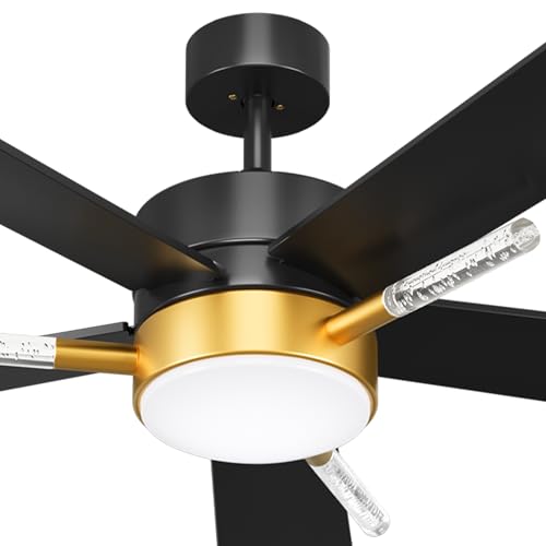 YITAHOME 42 Inch Ceiling Fans with Lights and Remote 5 Blades with Crystal Rod Design Modern Black Gold Ceiling Fan with Reversible Quiet Motor 3 Colors Stepless Dimming for Home Black Gold