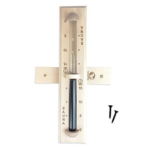 SudoreWell® Sauna Sanduhr Premium 15 Minuten aus Kiefernholz mit Bügel und schwarzem Sand
