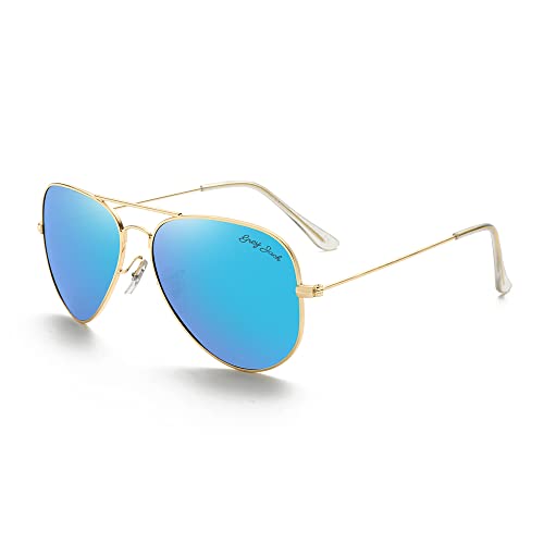 Image of grey jack Polarized Classic Aviator Sunglasses Military Style for Men Women Golden Frame Ice Blue Lens Medium