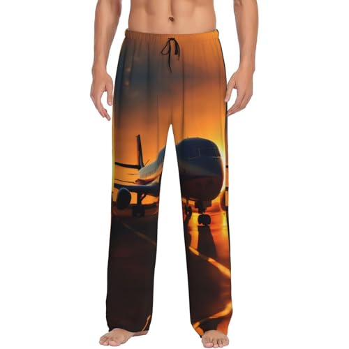 Pantalon de pyjama homme haut de gamme imprimé avion coucher du soleil coupe ajustée grand