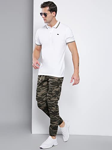 Image of Dennis Lingo Camouflage Print Cotton Men's Casual Cargo Pant, Tapered Fit, Mid Rise, Ankle Length, Multi-Pocket Drawstring Stretchable Cargos for Men, Trousers
