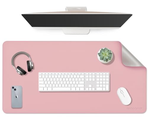 Image of AROPANA Vegan Leather Desk Mat | Large Reversible Mouse Pad & Computer Table Protector | Dual-Side Waterproof Extended Laptop Pad with Edge-Stitched Design (80 x 40 CM, Pink and Silver)