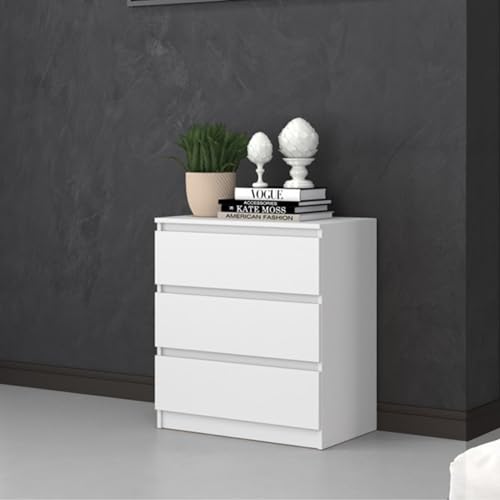 Home Collective Commode Blanche avec Trois tiroirs, Chambre à Coucher Couloir Petite Table de Nuit, Armoire, Sideboard, highboard, Largeur 70 cm Hauteur 75cm