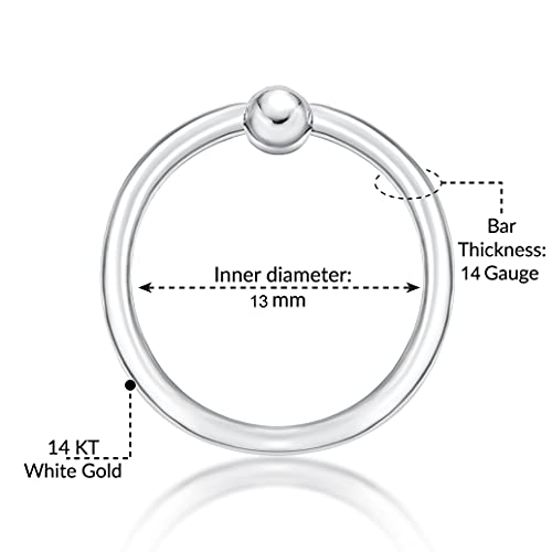 14 Gauge Captive Bead Hoop Nose Ring For Women In 14K White Gold Body Piercing Eyebrow Cartilage Tragus 1/2 Inches By Lavari Jewelers #TOP3