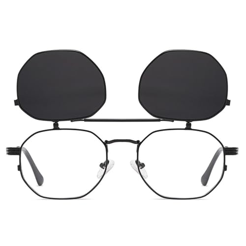 Retro Metal Punk Men Sunglasses Fashion Women Flip Clear Ocean Lens Uv4002