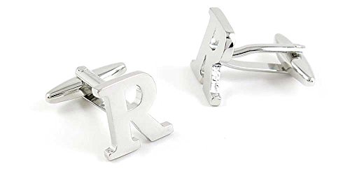 1 par de mancuernas para hombre con letra R plateadas