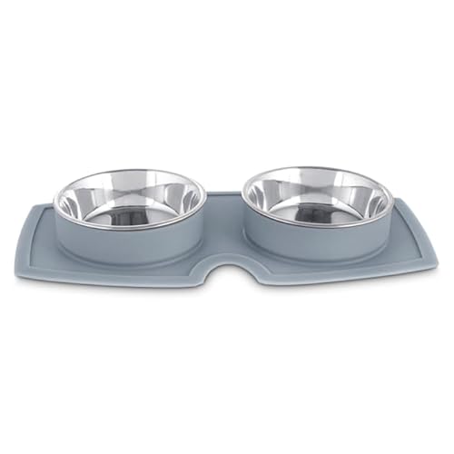 EveryYay by Petco Silicone Double Diner Stainless Steel Dog Bowl Set Grey 2 Cups
