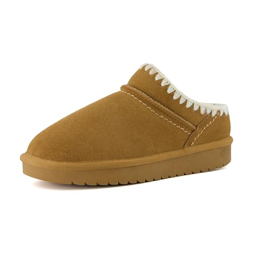 CUSHIONAIRE Homemade Women’s Suede Mule Slippers with Memory Foam & Warm Faux Fur Lining – Wide Widths, Indoor/Outdoor Use