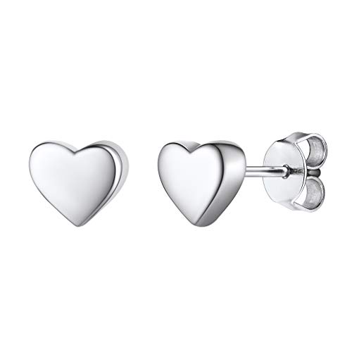 Preisvergleich Produktbild Silvora 925er Sterlingsilber Herzförmige Ohrringe, Kleine und Süße Silber Ohrstecker, Herzförmige Sterling Silber Ohrstecker für Damen / Frauen / Mädchen