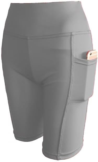 Women High Waist Stretch Knee Length Bike Shorts With Side Phone Pockets