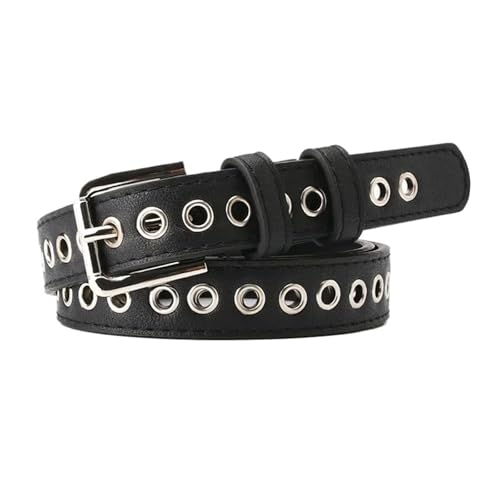 Decorative Belt Metal Full Eyelet Versatile Hollowed Out Decorative Pu Belt for Country Concert Outfit(Black)