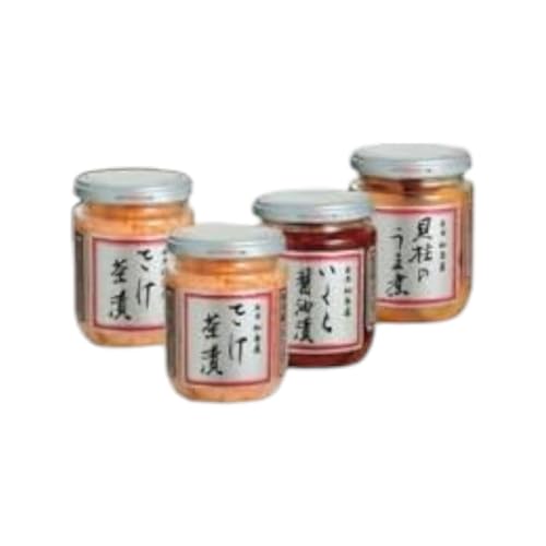 加島屋のふるさと味覚 大ビン4本 セット 3種類 さけ茶漬 いくら 醤油漬 貝柱 のうま煮 魚介 魚介類 加工品 おつまみ お茶漬け ごはんのお供 ご飯のお供 鮭ほぐし 鮭 鮭フレーク サケ イクラ ホタテ ほたて 帆立 瓶詰 新潟