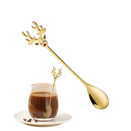 Cuchara de café – Cuchara de acero inoxidable | Cuchara de café con cuernos de alce de dibujos animados | Mezcla comestible de postre pastel batido mermelada hogar oficina restaurante fiesta recuerdos
