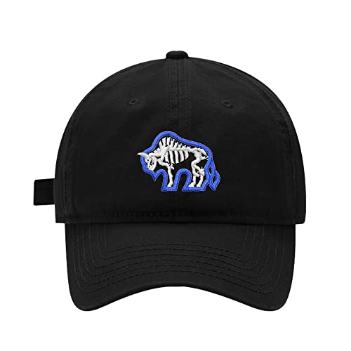 Mens Baseball Caps Embroidered Buffalo Skeleton Adjustable Dad Hat Washed Cotton (Black 7 1/2)