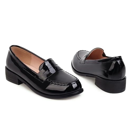 Image of Caradise Women's Patent Leather Loafers Block Heel Slip On Casual Shoes