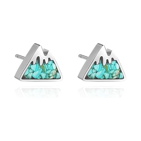 Lauren-Spencer Gemstone Mountain Stud Earrings for Women Small Green Turquoise Mountain Earrings Studs Stainless Steel Snow Mountain Range Earrings for Women Nature Jewelry Gift Cover