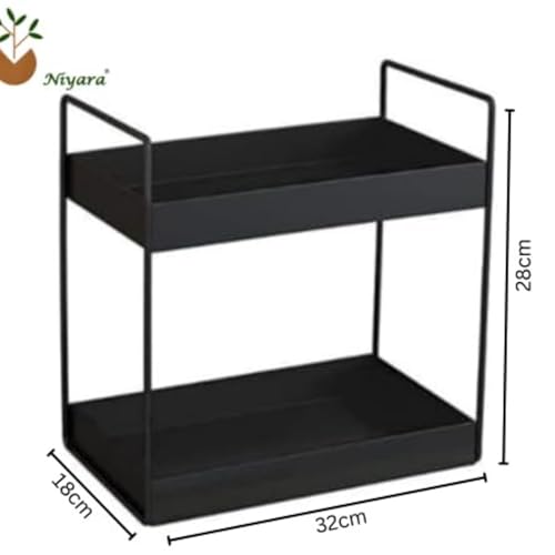 Image of Niyara Iron Metal Heavy Duty Stand 2-Tier multistorage /Multipurpose Standing Rack, Bathroom Countertop Storage Shelf Cosmetic Organizer Holder Kitchen Spice Rack, (Square Black)