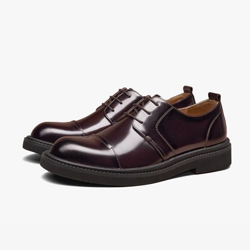 Image of BEAU TODAY Mens Oxford Shoes, Business Dress Shoes for Men Lace-Up Formal Cap Toe Genuine Leather Men Derby Shoes Classic Casual Comfortable Oxfords