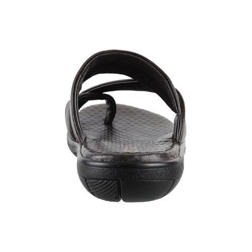 Image of Metro Men Genuine Leather Cross Strap Slippers /Flip Flops (Dark Brown, UK 7 /EU 41)