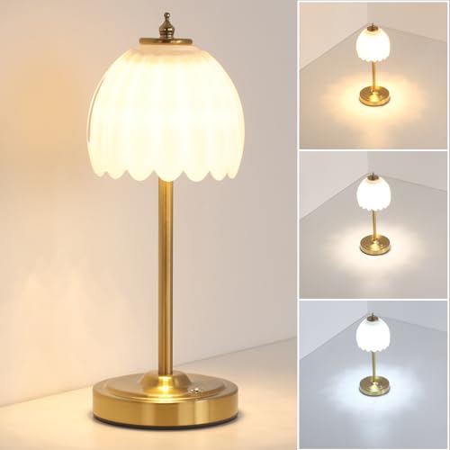 Image of Shenmoyl Tulip Table Lamp with 5000mAh Battery & Touch Control, Cordless Table Lamp with 3 Colors, Dimmable Rechargeable Table Lamps for Bedroom, Nightstands, Living Room, Entryways (White Tulip)