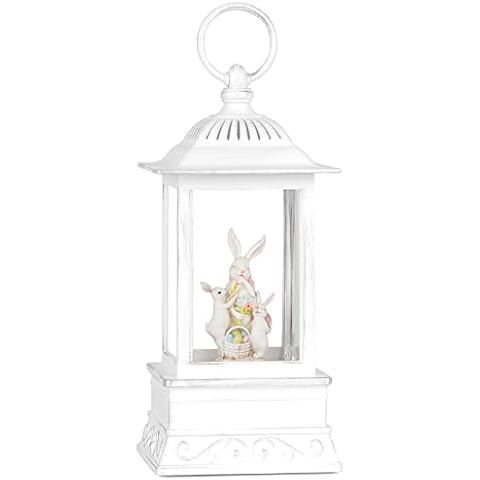 Easter Snow Globe, Easter Decorations for The Home, Easter Bunny Lighted Glitter Lantern, Spring Home Decor Easter Gift Cover