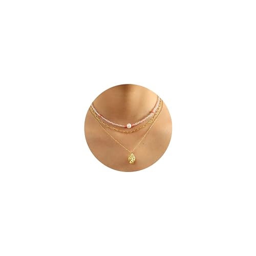 Beaded Necklace for Women Gold Layered Choker Necklaces Colorful Beads Choker Necklace Vintage Pendant Layering Necklace for Women Teen Girls Boho Jew