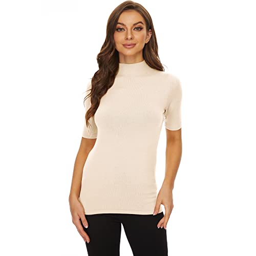 Image of Anbenser Women's Short Sleeve Mock Pullover Sweater Knit Jersey Top Slim Fit