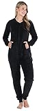 Frankie & Johnny Women's Non-Hooded Fleece Non-Footed Onesie Loungewear Pajamas, Solid Black, Medium