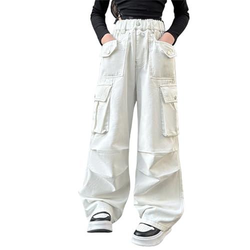 Girls Parachute Cargo Pants Baggy Streetwear Joggers Trousers with Pockets Teen Kids Multi Pockets Wide Leg Flare Pants