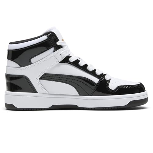 Image of PUMA Womens Rebound Layup Mid Shoes, Puma White /Puma Black /Puma Team Gold 8 Medium