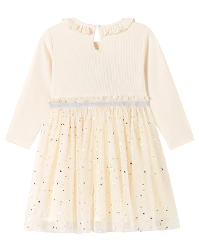 Image of Girls Cotton Long Sleeve Casual Cartoon Appliques Striped Jersey Dresses