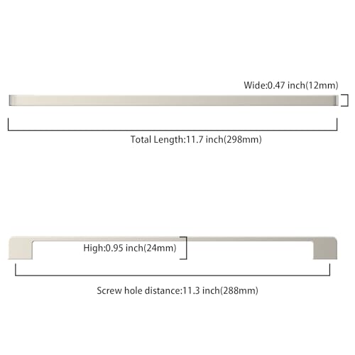 Coinkoly 10 Pack Modern Brushed Satin Nickel T-Shaped Cabinet Pulls, 11-1/3" (288mm) Hole Center, Zinc Alloy, Anti Corrosion, Rustproof - Image 3