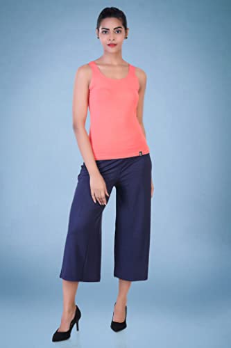Image of LAASA Sports Women's Calf Length 3 /4 High Elastic Waistband Wide Leg Palazzo Casual Wide Leg Lounge Pants with Two Sides Pockets