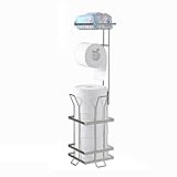 ✅Material confiable: El soporte para papel higiénico independiente está hecho de SUS304 acero inoxidable, y con acabado cepillado gris, es duradero y resistente a la corrosión, diseño simple y moderno, se adapta a la mayoría de los baños.