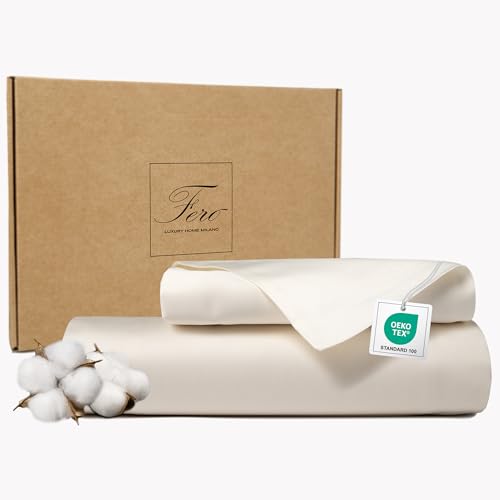 Ferò Mako Satin Bettwäsche 135x200 Baumwolle, Kopfkissenbezug 80x80, Luxus Mako Satin 300 TC Baumwolle mit Seidenprotein, Bettbezug, Bettwäsche-Sets Aesthetic 135 x 200, Weiß Elfenbein
