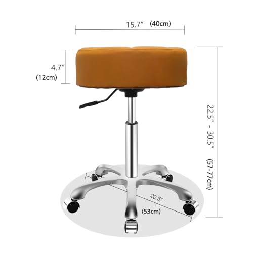 Image of Rolling Adjustable Stool for Work Medical Tattoo Salon Office,Heavy Duty Esthetician Hydraulic Chair Stool with Wheels (Camel)