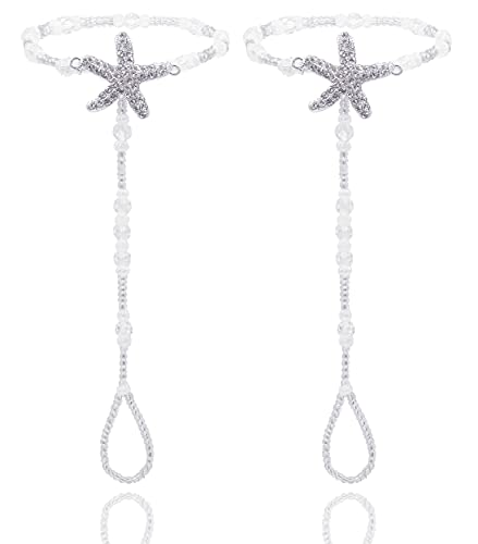 Bellady Women's Girl's 2 PCS Barefoot Sandals Starfish Anklet Beach Wedding Jewelry Accessories, White_Style 3