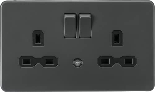 Knightsbridge 13A 2G DP Switched Socket with Night Light Function - Anthracite, Double Socket