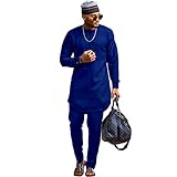SEA&ALP Men’s 2 Piece Suit Set Casual Long Sleeve Dashiki Shirt and Pants Outfit Loose Simple African Tracksuit TR2 Royal blue X-Large