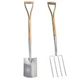 Crystals 2pc Garden Tool Set – Carbon Steel Digging Spade and Fork with Soft Grip Handles, Heavy-Duty Durable Design for Lawn, Soil, Planting, Landscaping, and Outdoor Gardening Tasks