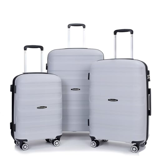 Lightweight Durable Hardshell Suitcase Set - 3-Piece Luggage with Lock, 20/24/28 Inch, Silver