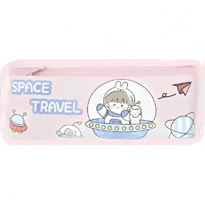 Estojo Multifuncional 20x8.5cm - Cor Rosa - Porta Lápis Caneta 2 Compartimentos