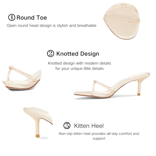 Strappy Kitten Heels Sandals for Women Open Round Toe Slip On Mule Knotted Design Summer Fashion Shoes2