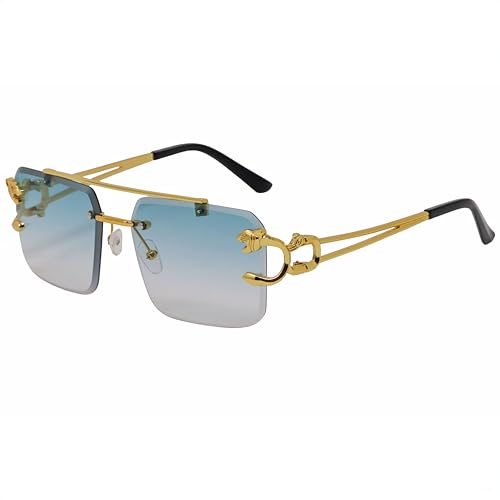 Image of Rimless Sunglasses for Men and women Fashion Square Tinted Shades Frameless Lens Metal Rectangle Glasses UV400