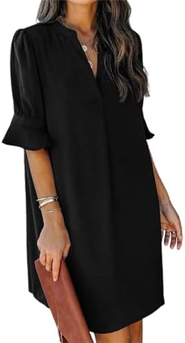 QACOHU Summer Dresses for Women V Neck Ruffle Short Sleeve Casual Shift Dress