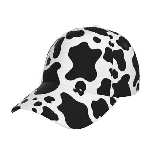 Casquette de baseball queue de cheval, chapeau de sport ajusté à motif vache noir et blanc KoNsev