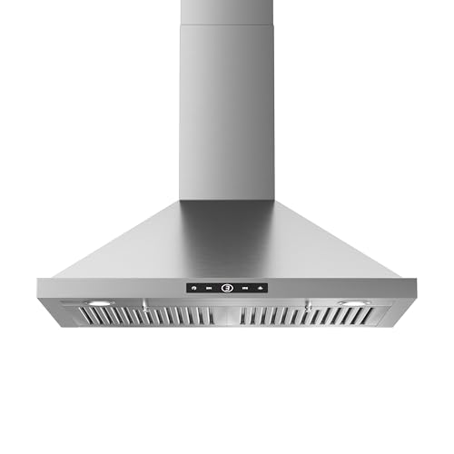 Wall Mount Range Hood 30 inch, 580 CFM, Ducted/Ductless Convertible, Stainless Steel Kitchen Vent Hood with 3-Speed Fan and LED Lights