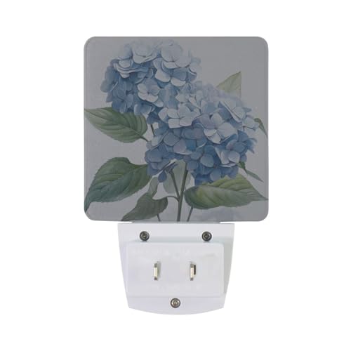 Image of Blue Hydrangeas Flower Night Lights 2 Pack Plug-in Wall Led Nightlight Auto Dusk-to-Dawn Sensor Lamps for Bedroom Kitchen Bathroom